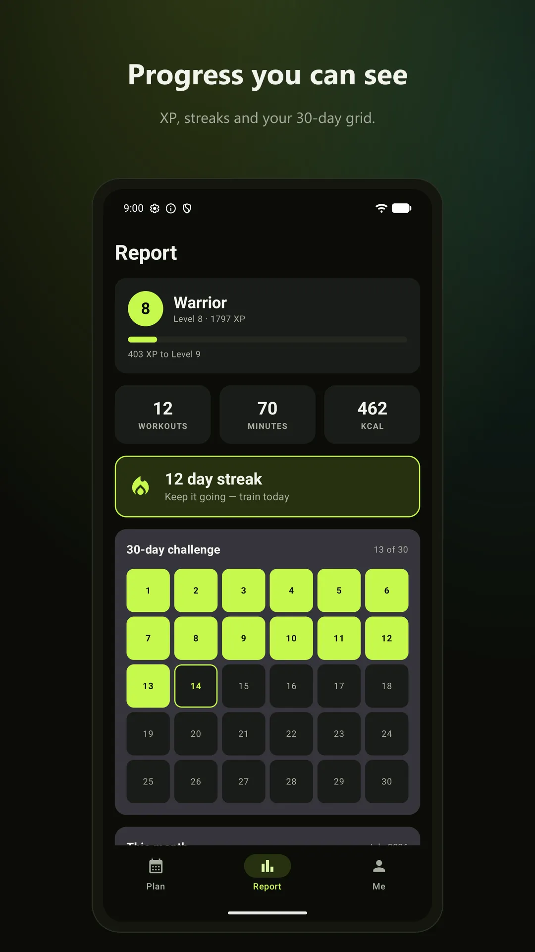 30 Day Abs — Progress you can see. Completed days, charts and achievements.